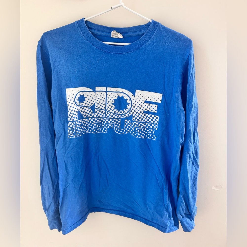 RIDE REFUGE Blue Long Sleeve Shirt with White Graphic
